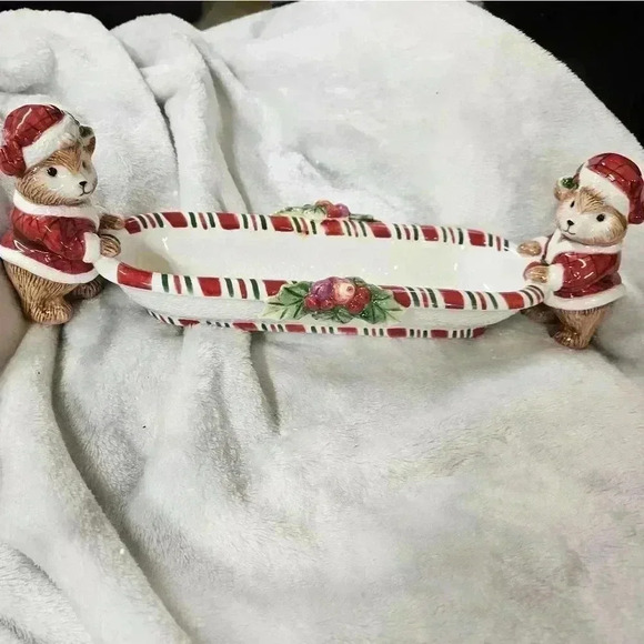 FITZ & FLOYD Peppermint Teddy Cracker Tray - Picture 1 of 9